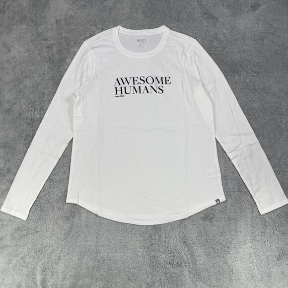 Figs T-Shirt Womens Small White Cotton Awesome Humans Graphic Crew Neck Pullover - Picture 1 of 10